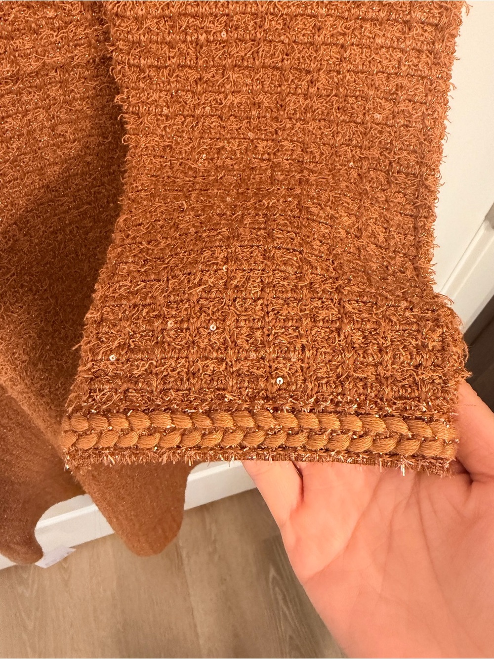 Self-Portrait Copper/Brown Long-Sleeve Button Knit Dress - Picture 4 of 7